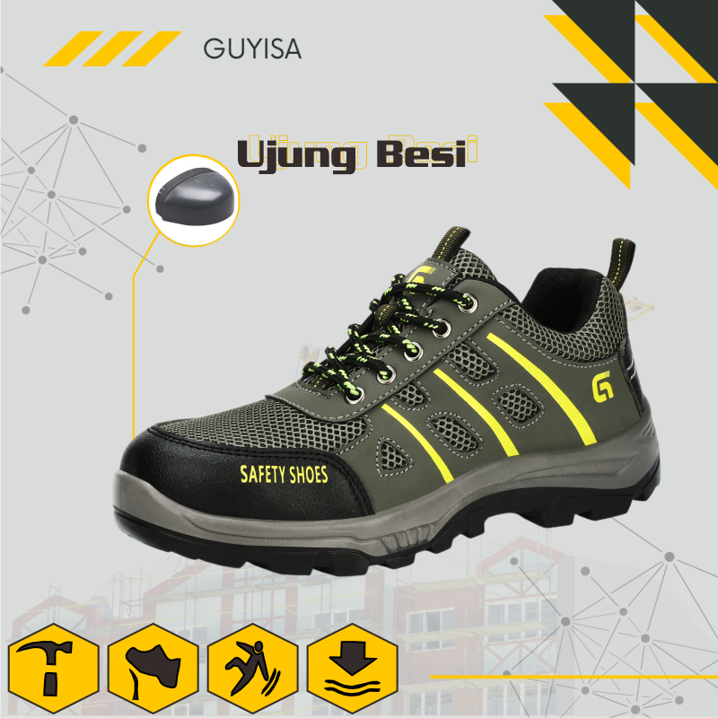Guyisa Sepatu Sneakers Safety Sport Green Army | Sepatu Safety Sport | Sepatu Kerja | Sepatu Pabrik 