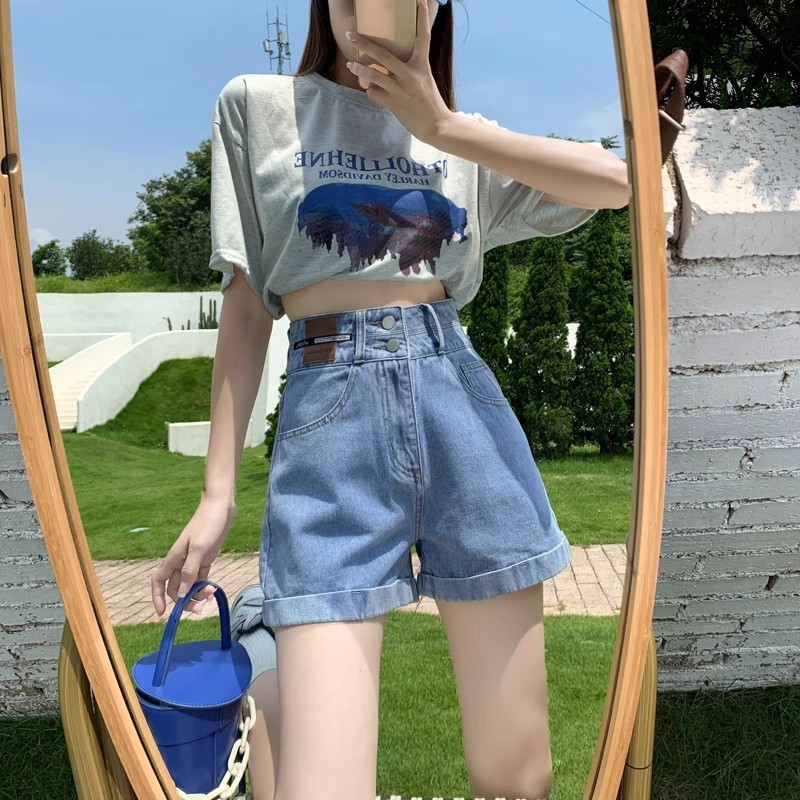 Keygirl Celana Pendek Jeans Wanita Highwaist Hotpants Short Premium Pants cleana korea tombol 2 OOTD