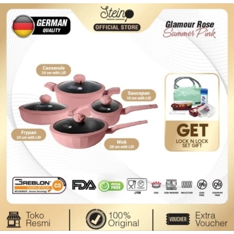 STEINCOOKWARE Glamour Rose Set 4 in 1 Panci set Granite ROSE Series