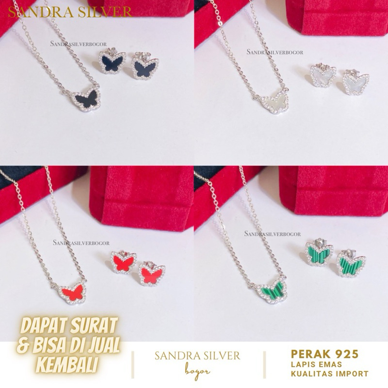 Kalung Kupu-Kupu Perak 925 lapis emas putih - Giwang Kupu-kupu Perak 925