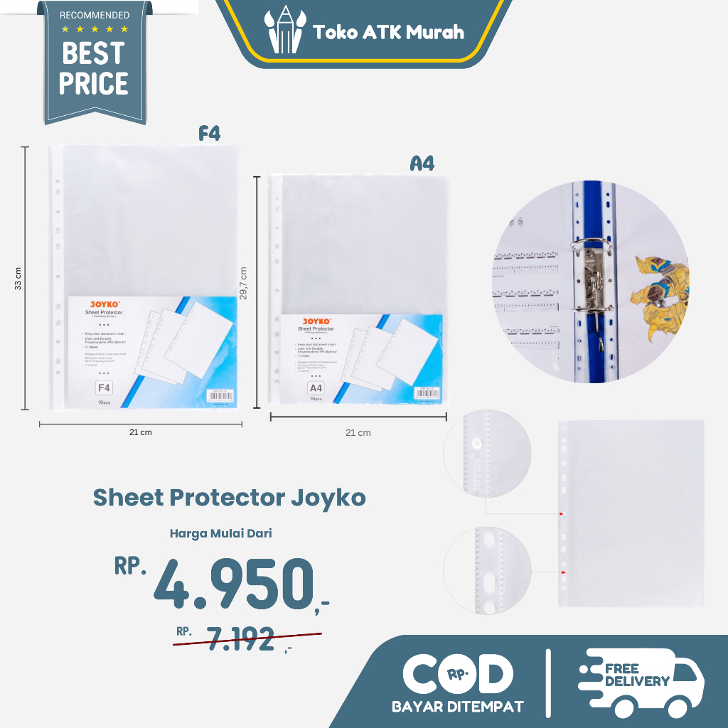 

Map Plastik Sheet Protector Joyko SHP-202-10 / SHP-201-10 Plastik Pelindung Kertas A4 F4