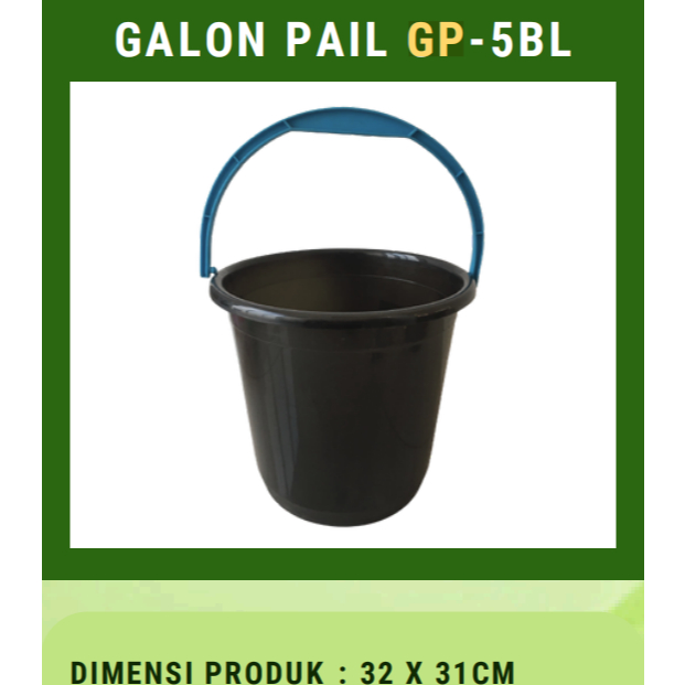 Timba Plastik hitam gagang warna warni / Ember Polos GP-5 BL / Ember