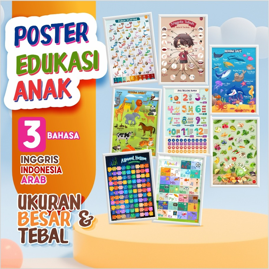 POSTER ANAK | POSTER EDUKASI | POSTER ANAK PAUD, TK, SD | EDUKASI ANAK | UK BESAR & TEBAL