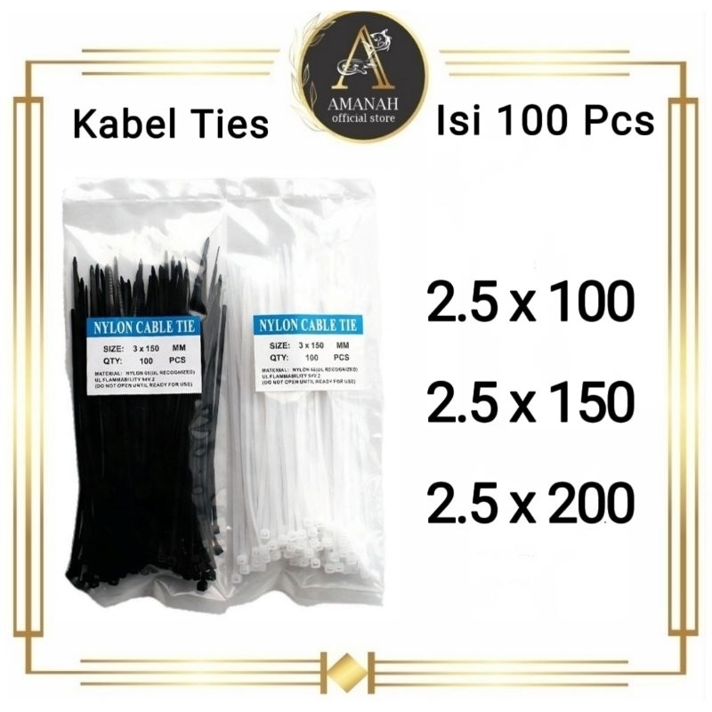 

Kabel Ties 1Pack isi 100PCS Kabel Tie / Cable Tis / Kabel Tis / Nylon Cable Tie Serbaguna Hitam Putih Warna Warni