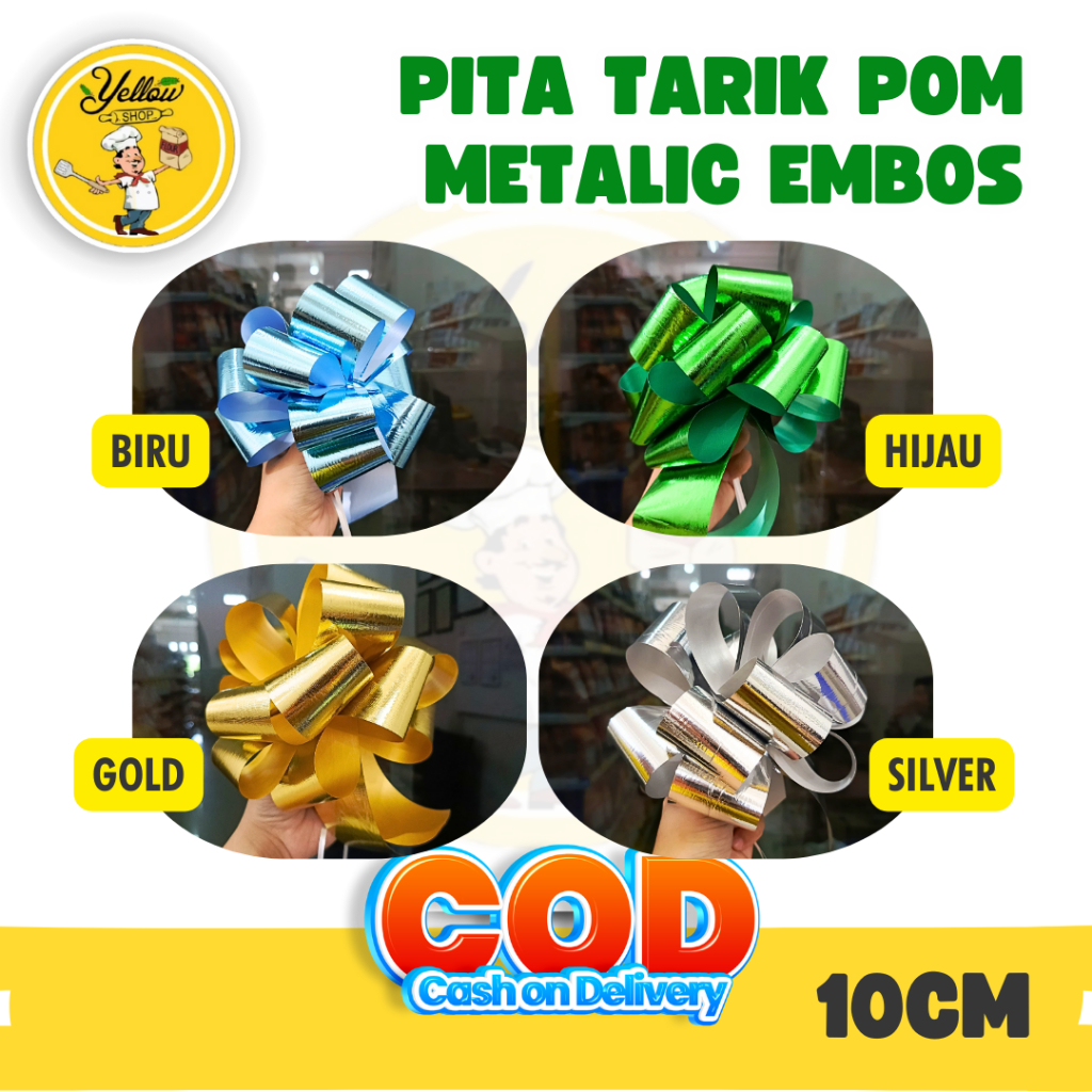 

PITA TARIK POM METALIC EMBOS / WARNA /HIASAN SOUVENIR
