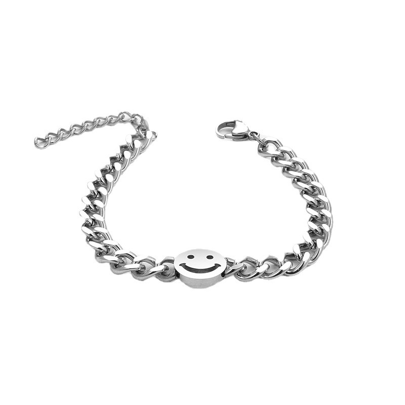Gelang Stainless Emoticon Tersenyum - Smiley Face Unique Lock Cuban Curb Chain Bracelet Titanium Ste