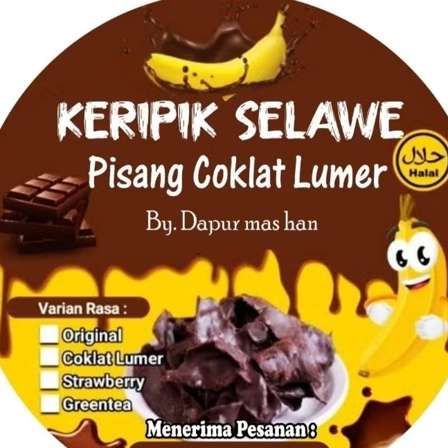 

KERIPIK SELAWE. keripik pisang coklat lumer, tepak 500ml/130gram. Varian rasa coklat,grentea,original,strawberry..untuk milih rasa bisa lewat chat saja