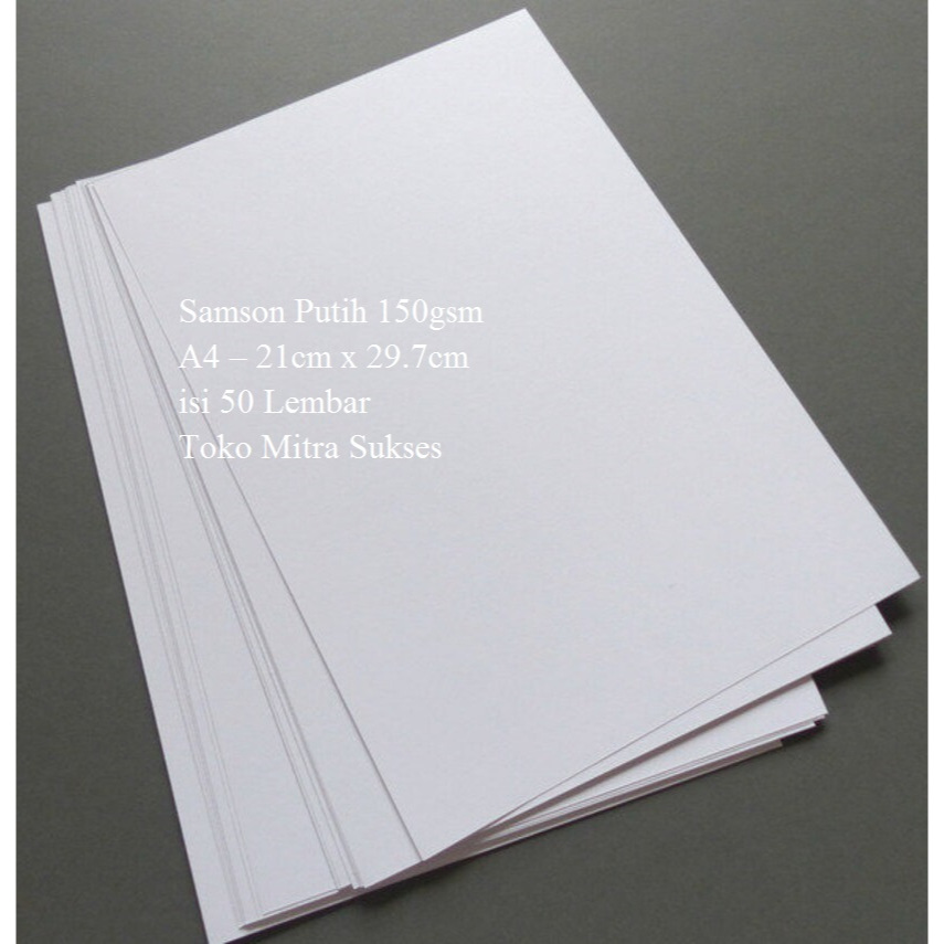 

A4 Samson Putih Bleached Sack Kraft 80gsm – 100gsm – 120gsm – 150gsm isi 50 Lembar