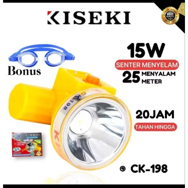senter kepala kiseki 15 watt ck 198 cahaya putih dan kuning