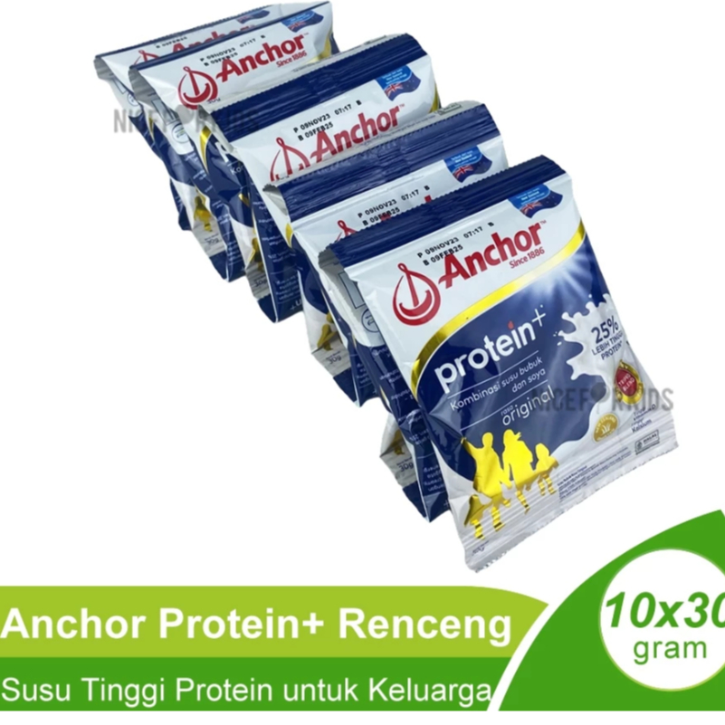 

☘️MUMTAAZZTORE☘️ Anchor Protein+ Renceng Isi 10x30gr Susu Bubuk Tinggi Protein Susu Keluarga