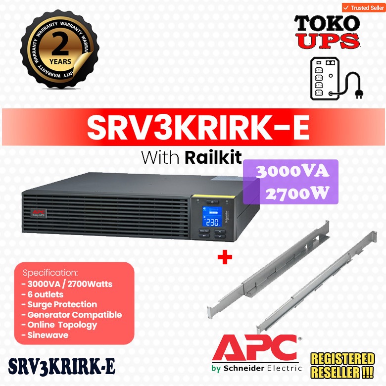 UPS APC SRV3KRIRK-E SRV3KRIRK Easy UPS Online 3000VA 2700W Rackmount Railkit