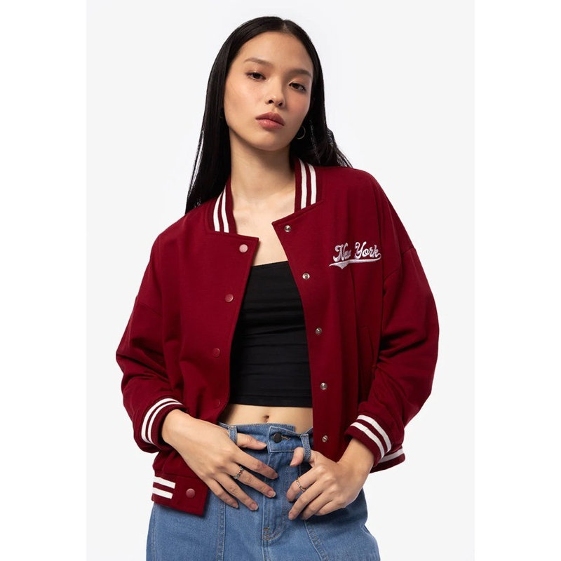 COLORBOX Oversized Baseball Jacket Dark Red