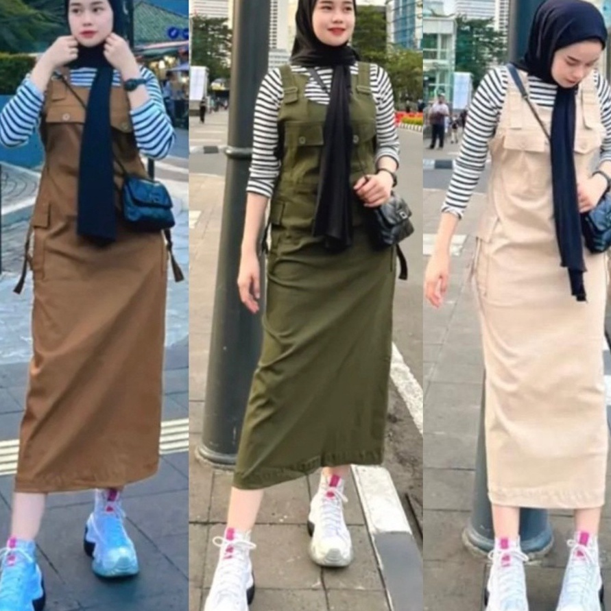 Hot BELLA OVERALL ROK CARGO JUMPSUIT WANITA KATUN PREMIUM ROK CASUAL JUMBO XXXL