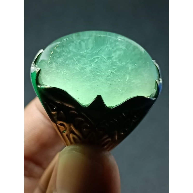 Cincin Batu Kinyang Air Hijau Zambrud Serat ,  Jumbo