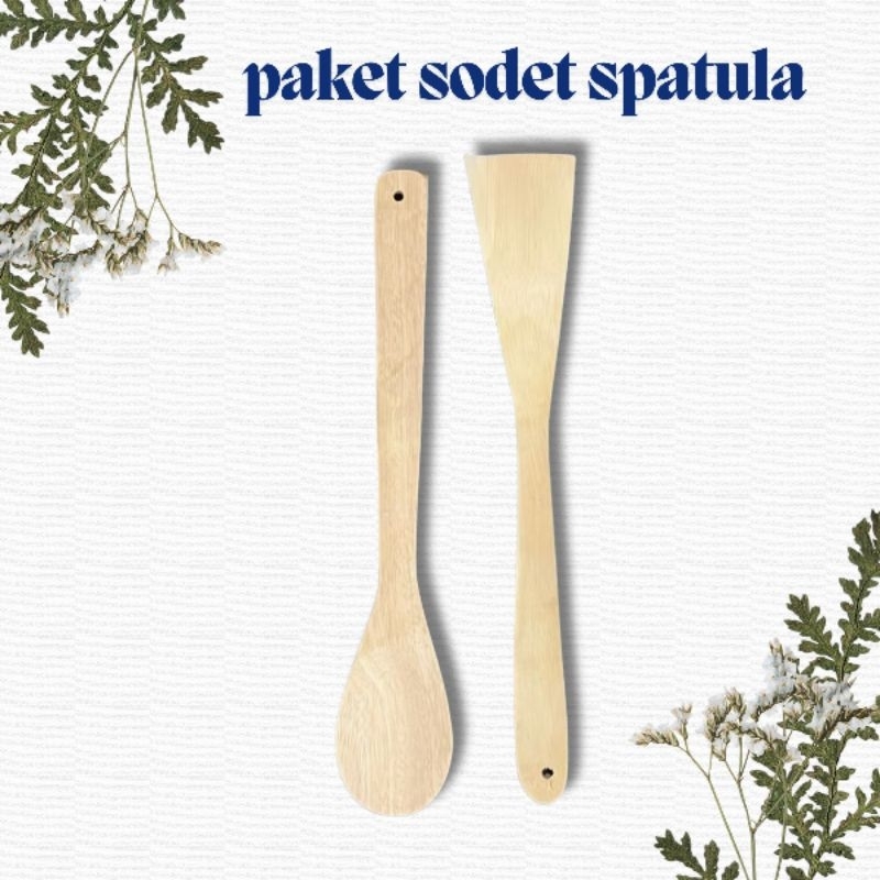 Set Paket Spatula Kayu Putih Segi Bulat / Sodet Kayu / Sodet Pengaduk Irus / Spatula Bulat Kayu