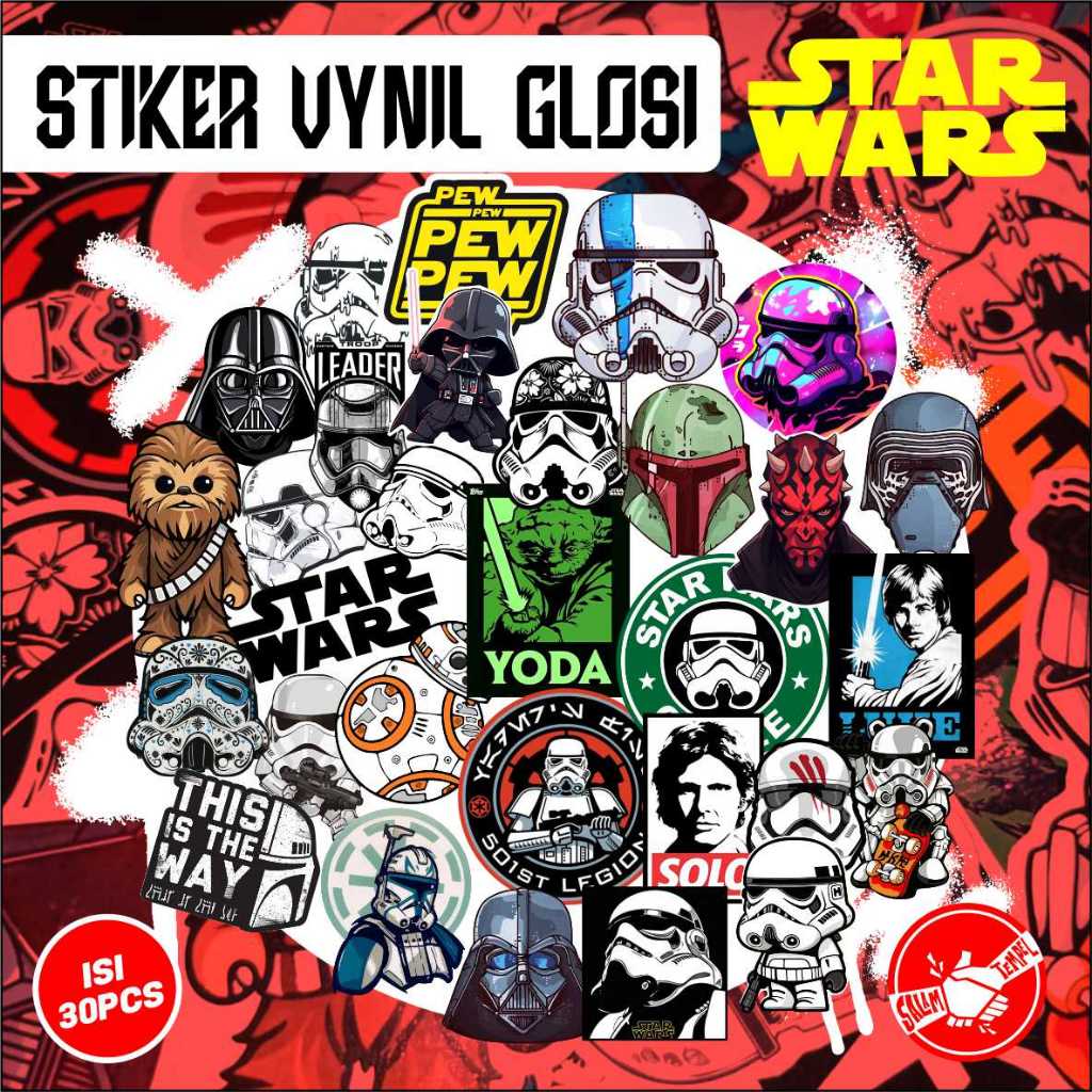 30 pcs set Sticker Movie, Star Wars /stiker dinding/sticker star Wars/sticker dekorasi FREE POSTER
