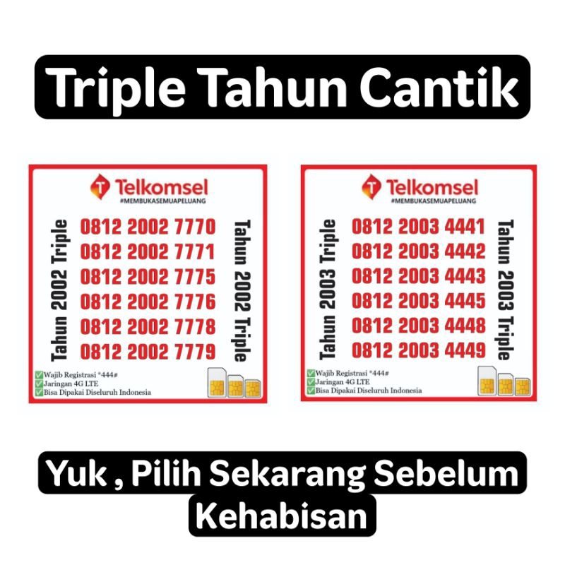 Nomer Cantik Telkomsel Triple Tahun Cantik