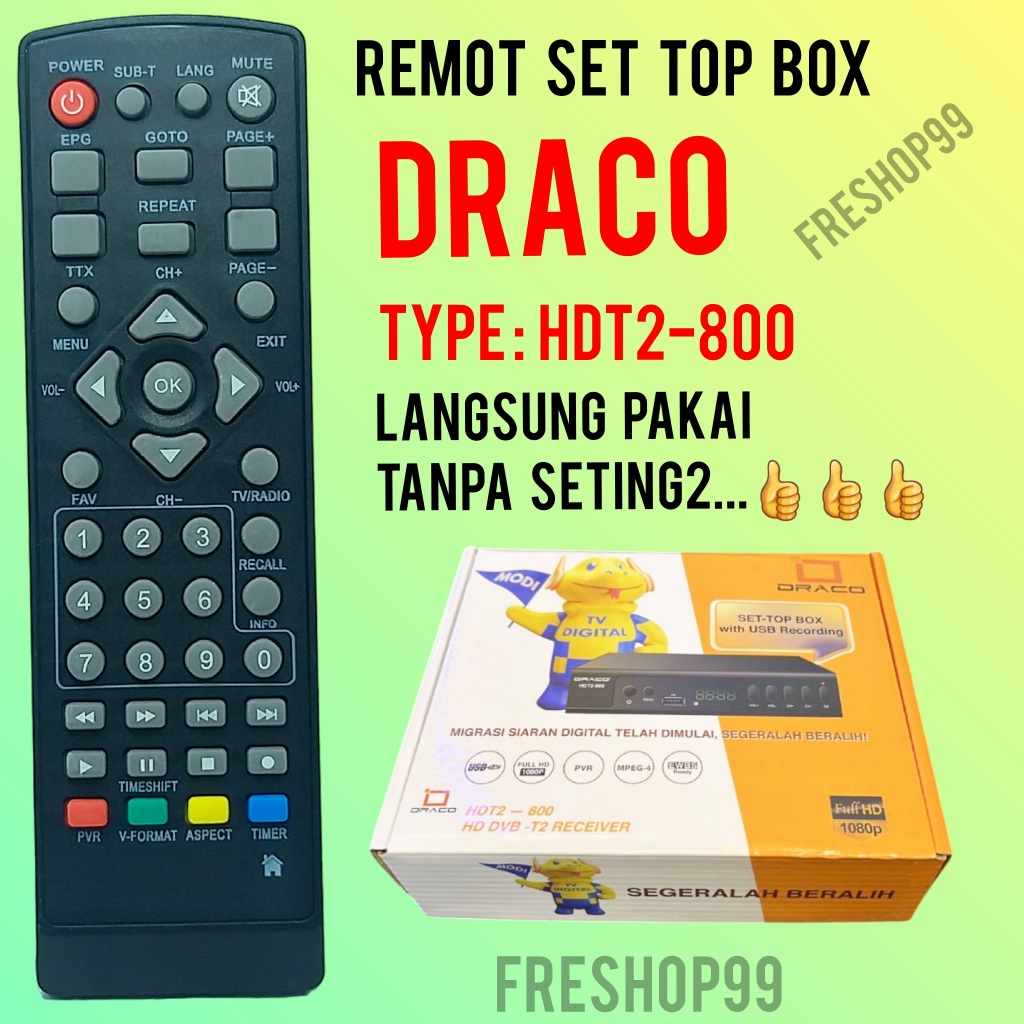 Remote stb draco hdt2-800 set top box dvbt2 remot langsung pakai