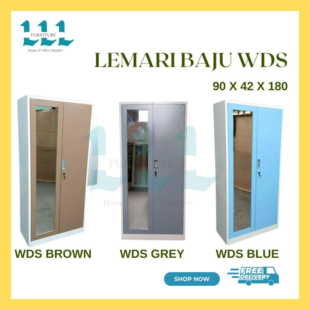 Lemari Baju Besi 2 pintu WDS Kaca | Lemari Baju 2 pintu - Lemari Baju Swing - Lemari Pakaian