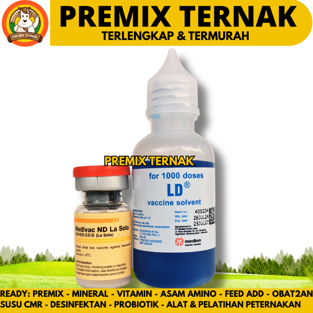 VAKSIN ND LASOTA DOSIS 1000 EKOR + PELARUT MEDIVAC MEDION - Vaksin Ayam Tetes Mata Nd Lassota Tetelo