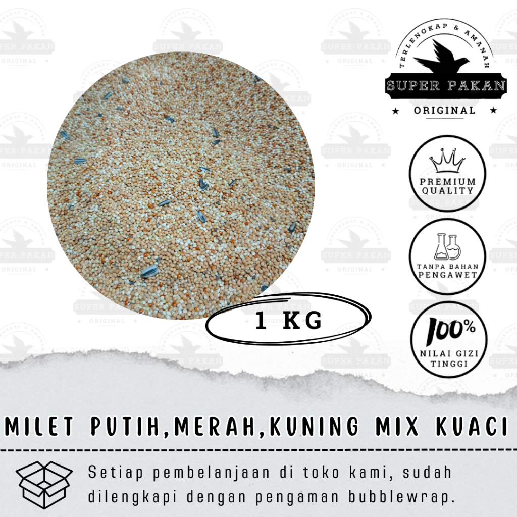 Pakan Burung Milet Putih Merah Kuning Mix Kuaci 1 Kg Biji Grade A Premium For Lovebird