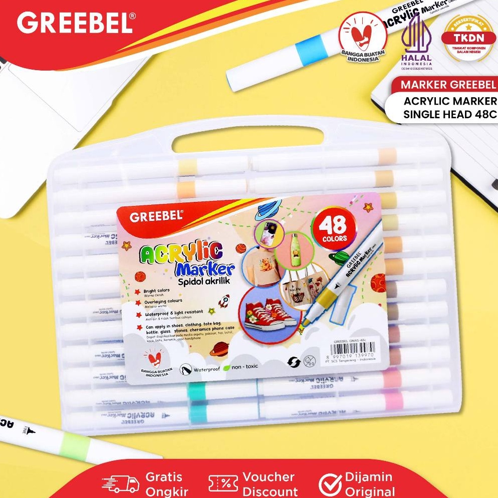 

KODE Q97N GREEBEL Spidol Acrylic Marker Single Head Sketsa Marker Set Spidol Warna Warni 12 18 24 36 48 Warna