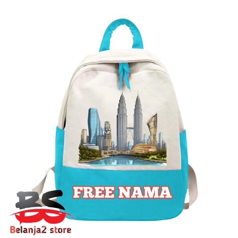 TAS RANSEL ANAK MOTIF GAMBAR KUALA LUMPUR TAS SKOLAH ANAK GRATIS NAMA