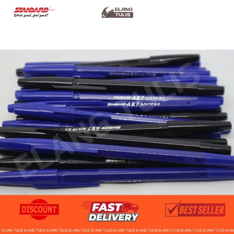 

12 Pcs Standard Pulpen AE7 0.7 Black Blue | Ballpoint | Pena