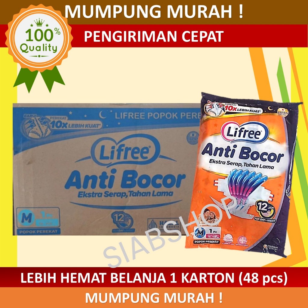 Lifree Popok Dewasa Perekat Karton ukuran M L XL isi 48 per Dus