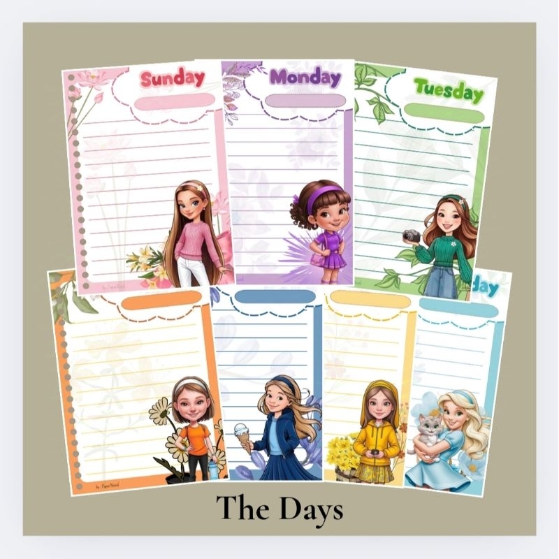 

Isi 10 Lembar Loose Leaf Refill Kertas Binder Lucu Full Color Ukuran A5 Untuk Notebook Tema The Days by Paper Noind