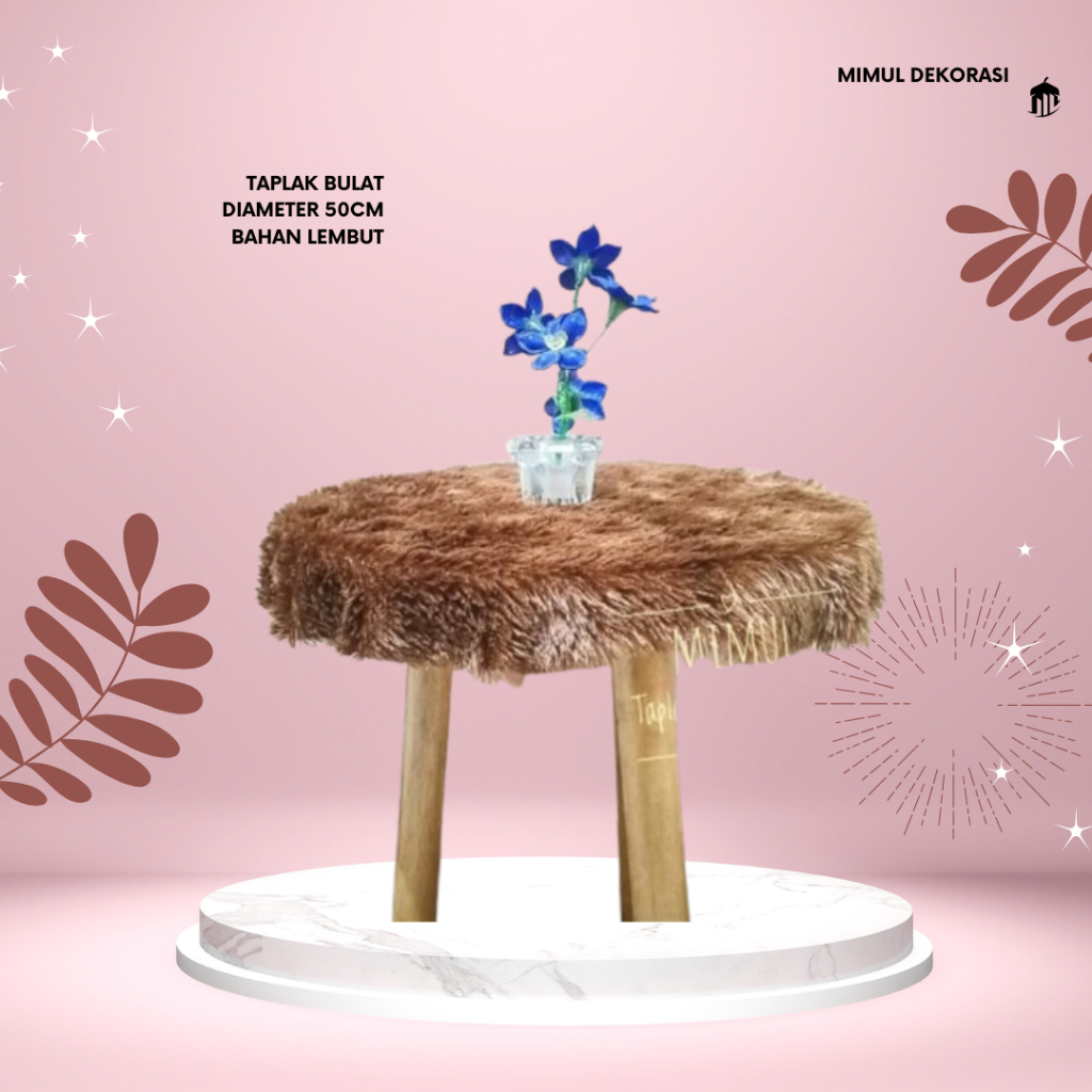 Taplak Meja Bulat bahan kain bulu ukuran 50 cm untuk ruang tamu, meja sudut  disain minimalis modern