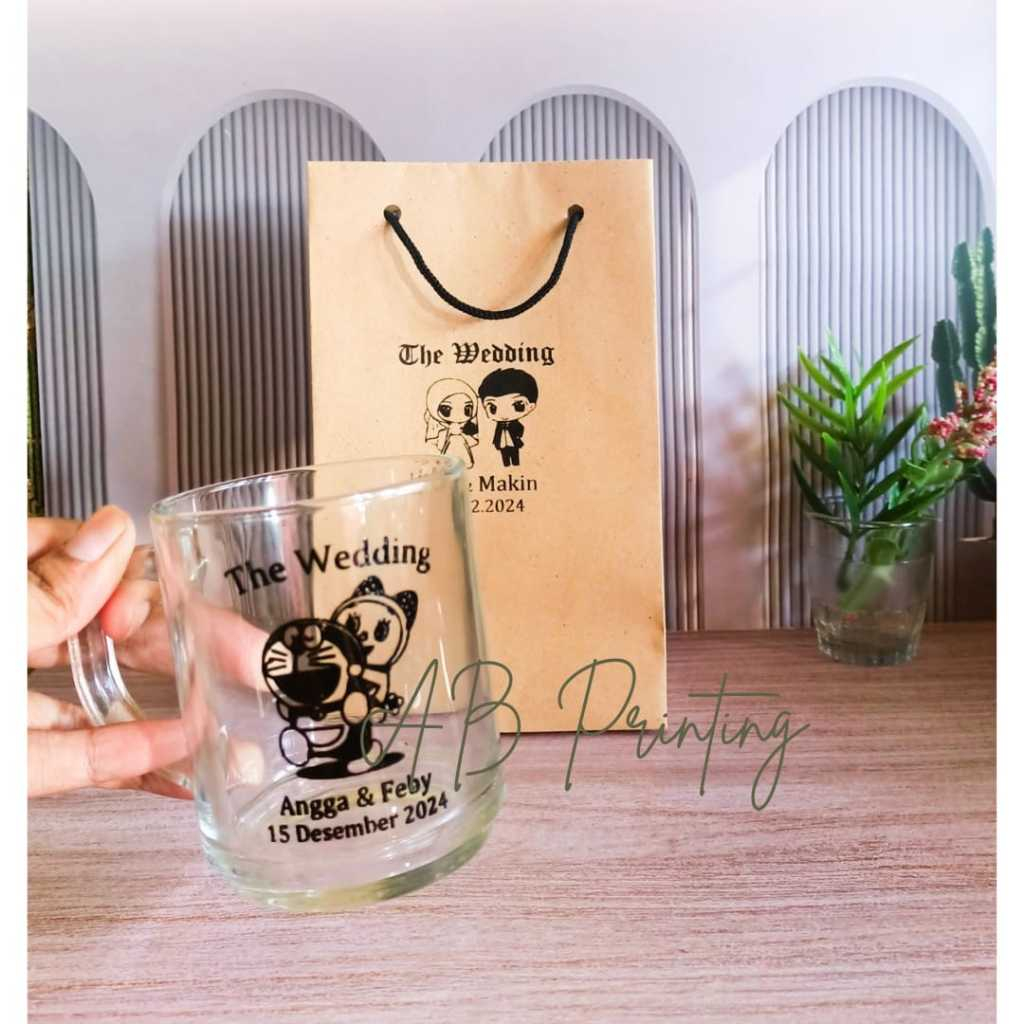 (1 HARI JADI) Souvenir Gelas Mug Sablon Bening (AB)