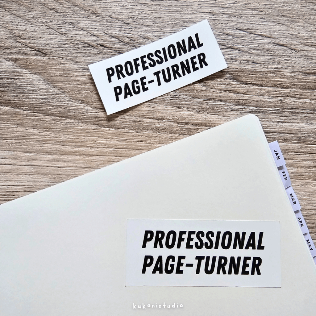 

Vinyl Sticker: Professional Page-Turner | Kukoni Studio