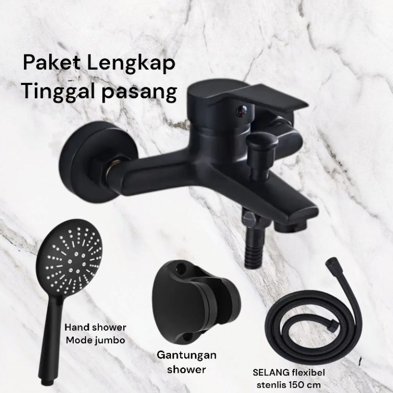 Kran Shower panas dingin set - Shower panas dingin full hitam