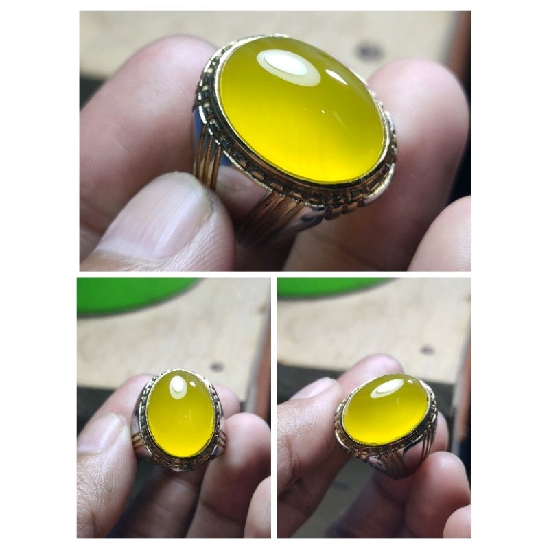 batu akik yellow Sunkist ring titanium