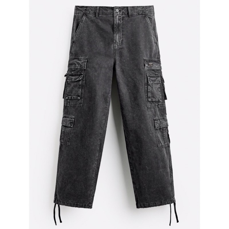 ZARA Men Cargo Trousers With Pockets Celana Panjang Pria Dark Grey