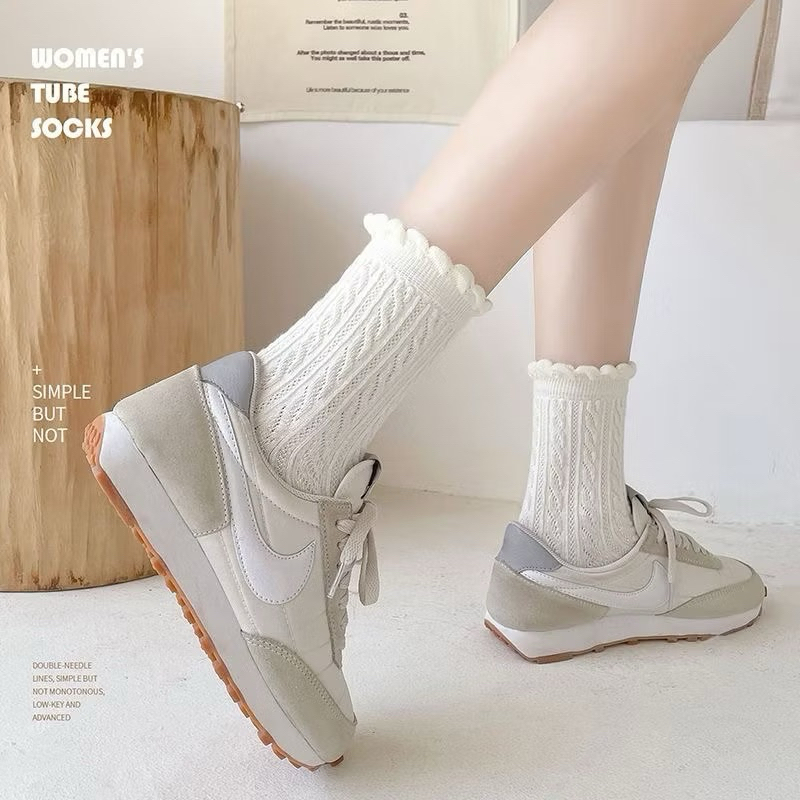 Kaos Kaki Renda Kaos Kaki Setengah Betis Wanita Stoking Warna Polos Lucu Kaos Kaki Katun Setengah Be