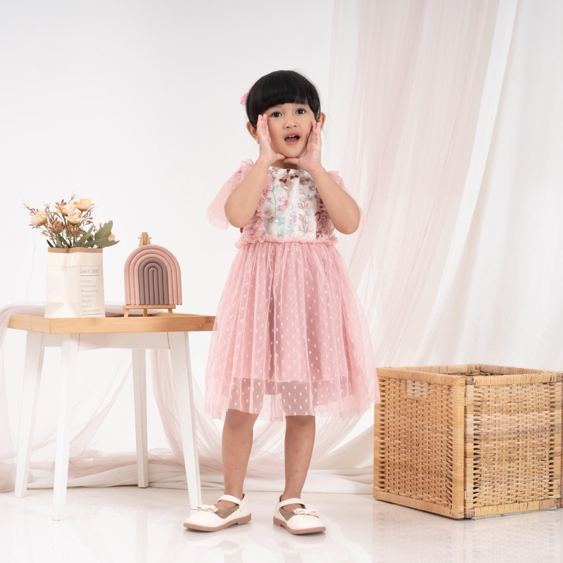 Delova Kids - ANNA DRESS Pesta Anak Lucu Premium Setelan Atasan Gamis Tulle Renda Kids Lace Renda Ti