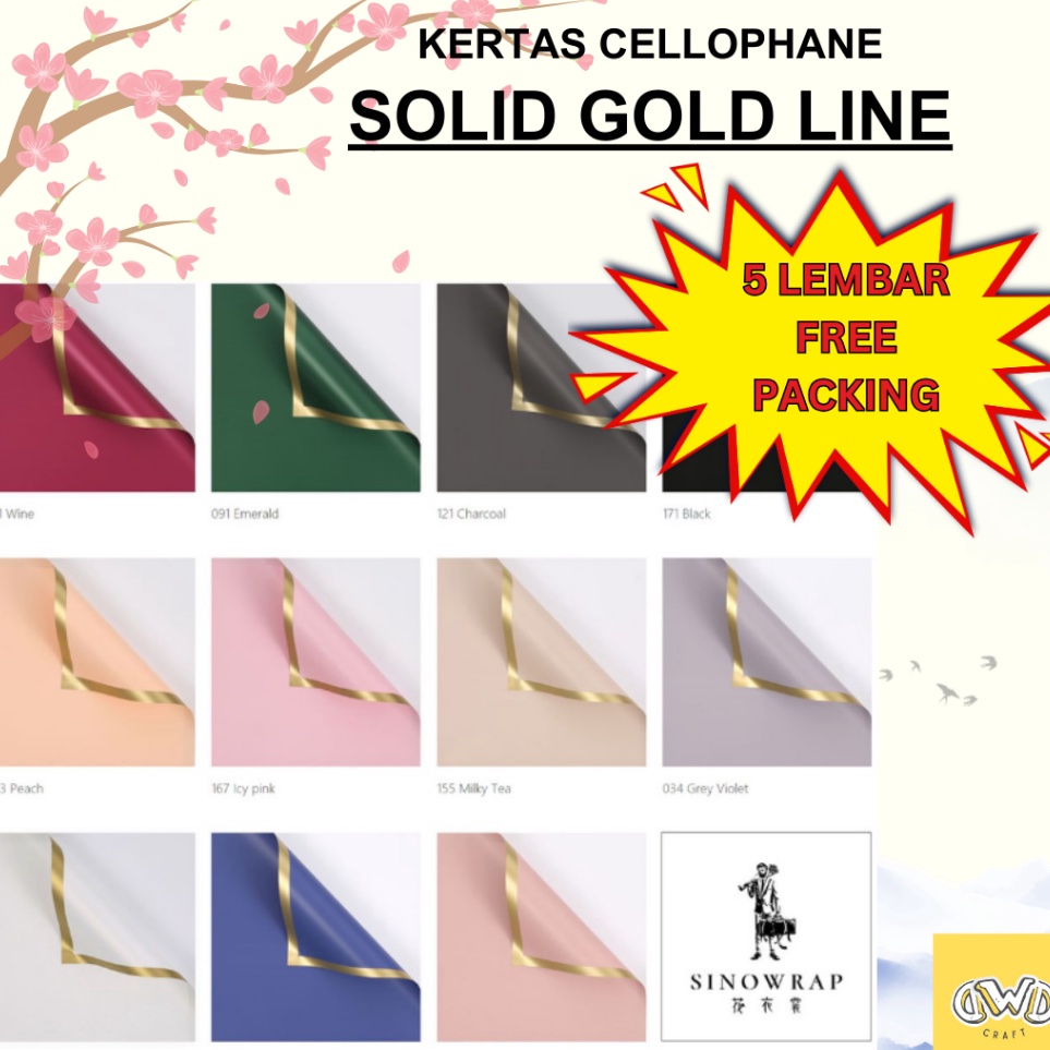 

Spesial Promo 5 LEMBAR SOLID GOLD LINE Flower Wrapping Cellophane Kertas Buket Bunga Hand Bouquet