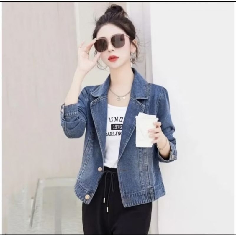 BLAZER JEANS WANITA/JAKET JEANS WANITA LENGAN PANJANG
