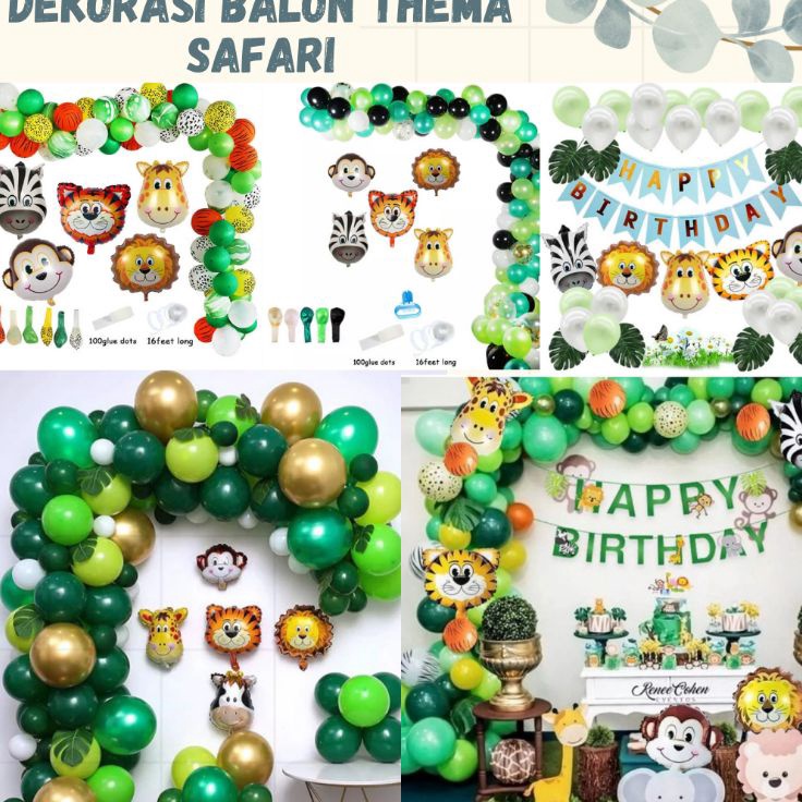 Hadir Terlaris  paket dekorasi ulang tahun ultah HBD thema safari zoo hutan jungle animal hewan bina