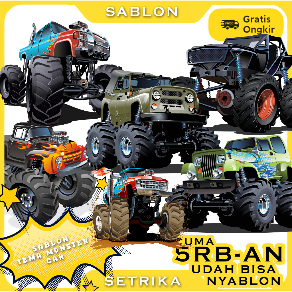 

Stiker Kain Baju Sablon DTF Printing Tema Mobil Truk Monster Untuk Anak dan Dewasa Ukuran 14cm Sampai 15cm - Sablon Setrika