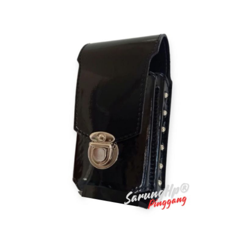 Sarung Hp Double Slot SECURITY | SATPAM Hitam Kilap Polos