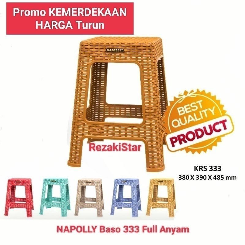 Free Ongkir Kursi Bakso NAPOLLY ANYAM ROTAN PLASTIK Bangku ORI ASLI 100% Hijau Biru Muda Tosca Merah