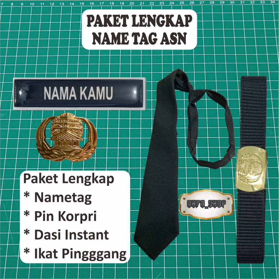 

Paket lengkap Name Tag ASN Custom Lencana korpri peniti Magnet (Sabuk Korpri, Dasi Instant, Name Tag & Pin Korpri)