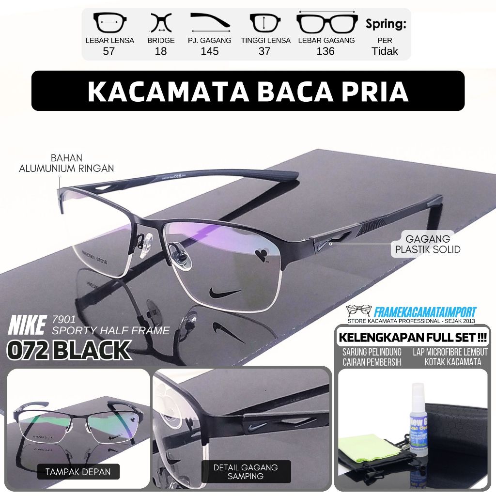 Kacamata Baca Sporty Aluminium Half Frame