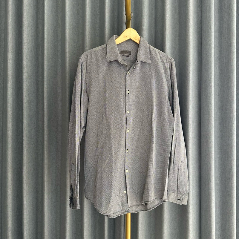 𝙋𝙍𝙀𝙇𝙊𝙑𝙀𝘿 Zara Man Grey Slim Fit Long Sleeve Shirt Formal Kemeja Lengan Panjang Pria Men's Apparel Br