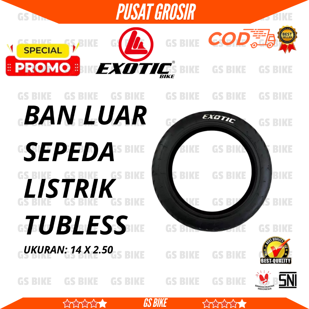 BAN LUAR SEPEDA LISTRIK 14 x 2.50 EXOTIC TUBELESS ORIGINAL