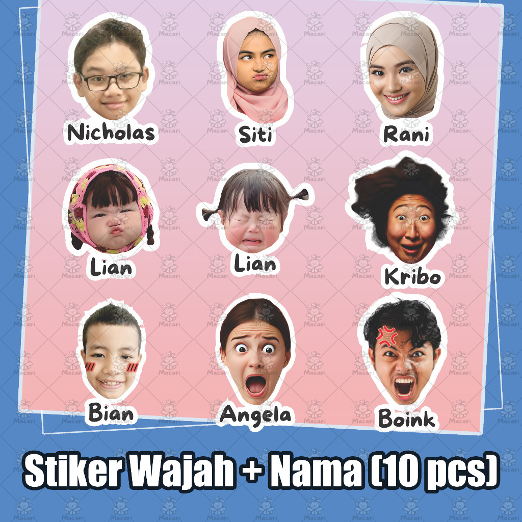 

(LEBIH BESAR) Stiker Foto Wajah dan Tulisan Nama Custom / Stiker Nama Wajah Custom / Stiker Nama dan Tulisan