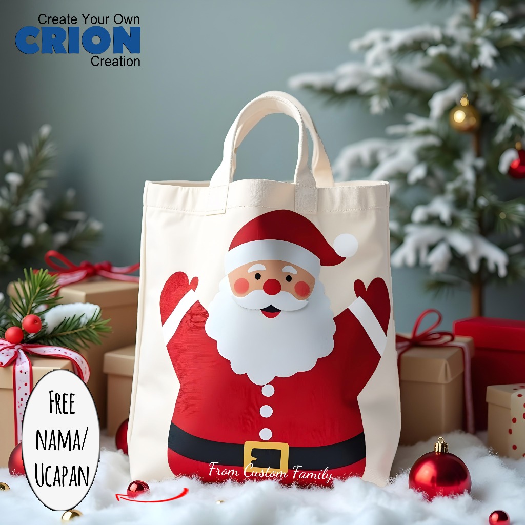 

Tas hampers totebag canvas Santa Christmas Natal series bisa custom Ucapan/nama by Crion